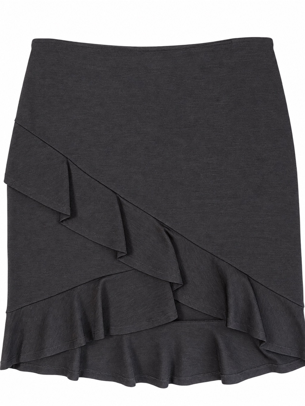 Skies Are Blue 1X Black Asymmetrical Layered Ruffle Skirt